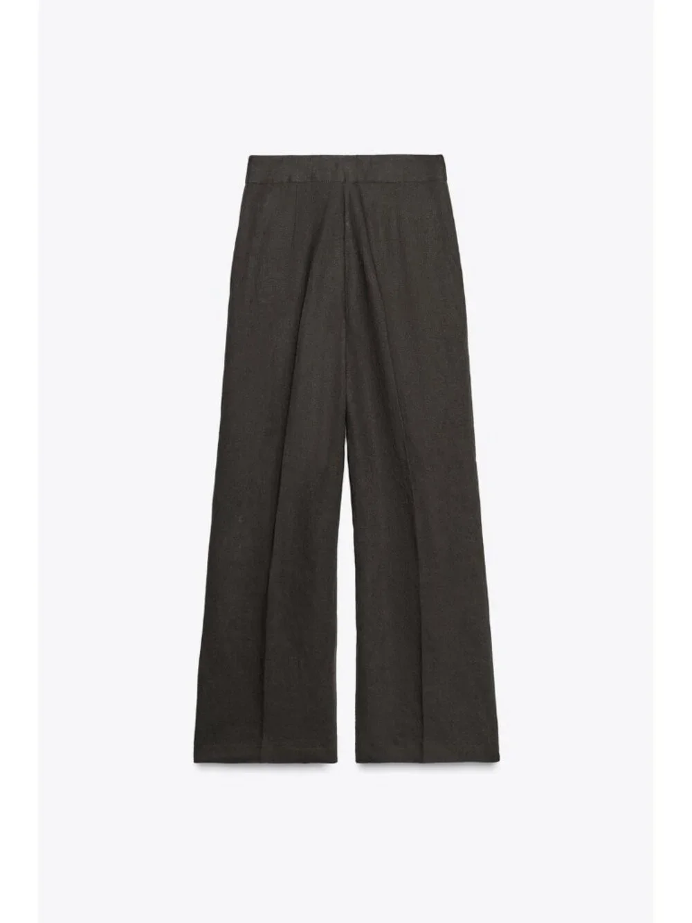 Zara Womens Linen Blend Trousers Pants L Brown Pleated High Waist 3736/244 NWT